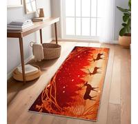 Tapis De Couloir 60X180 Cm - Lavable Et Antidérapant, Tapis Long Et Étroit pour Couloir, Entrée, Cuisine Ou Salon - Paysages Champêtres Troupeaux De Cerfs Forêt Enneigée Rouge Doux