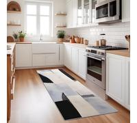 Tapis De Couloir 60X210 Cm - Lavable Et Antidérapant, Tapis Long Et Étroit pour Couloir, Entrée, Cuisine Ou Salon - Minimalisme Géométrie Blocs De Couleur Noir Doux, Facile À Entretenir