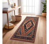 Tapis De Couloir 60X240 Cm - Lavable Et Antidérapant, Tapis Long Et Étroit pour Couloir, Entrée, Cuisine Ou Salon - Sud-Ouest Géométrie Motif Rouge Doux, Facile À Entretenir