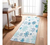 Tapis De Couloir 60X240 Cm - Noël Flocons De Neige Paysages d'hiver Bleu - Tapis Long Lavable Antidérapant pour Entrée, Couloir, Cuisine Et Salon - Doux, Tapis Intérieur Maison