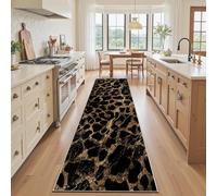 Tapis de Couloir 60x240 Effet Marbre noir or, Craquelé Aspect Marbre Texture Luxe Paillasson Interieur Entree, Tapis de Cuisine Long, Descente de Lit Antidérapant et Lavable, pour Salon Passage