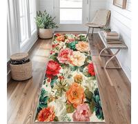Tapis de Couloir 80 x 150 cm Fleurs Tapis Couloir Vintage Floral Passage Lavable en Machine Antidérapant Long Carpet Entrée Cuisine Chambre Salon Doux Poil Ras Rug MT&rW380