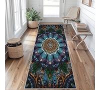 Tapis de Couloir 80 x 200 cm Bohèmes Mandala Tapis Couloir Paon Plumes Passage Lavable en Machine Antidérapant Long Carpet Entrée Cuisine Chambre Salon Doux Poil Ras Rug cL&S77