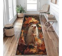 Tapis de Couloir 80 x 200 cm Motif Hérisson Tapis Couloir Feuilles d'Érable Passage Lavable en Machine Antidérapant Long Carpet Entrée Cuisine Chambre Salon Doux Poil Ras Rug jF&S73