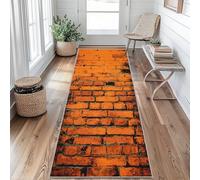 Tapis de Couloir 80 x 200 cm Mur de Briques Tapis Couloir Géométrique Passage Lavable en Machine Antidérapant Long Carpet Entrée Cuisine Chambre Salon Doux Poil Ras Rug SC&w199