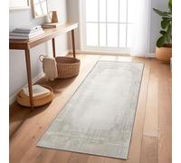 Tapis de Couloir 80 x 200 cm, Poil Ras Tapis de Passage Couloir Antidérapant et Lavable Motif Ornementation Antique Tapis de Sol Long Entrée Doux pour Porte Couloir Cuisine Chambre, Gris Clair