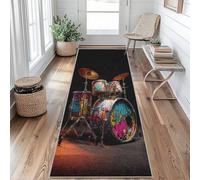 Tapis de Couloir 80 x 250 cm Batterie Music Tapis Couloir Graffiti Passage Lavable en Machine Antidérapant Long Carpet Entrée Cuisine Chambre Salon Doux Poil Ras Rug iY&F180