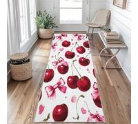 Tapis de Couloir 80 x 250 cm Cerise Rouge Tapis Couloir Nœud Papillon Passage Lavable en Machine Antidérapant Long Carpet Entrée Cuisine Chambre Salon Doux Poil Ras Rug hU&Ie200