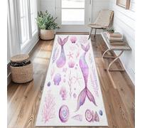 Tapis de Couloir 80 x 250 cm Sirène Tapis Couloir Étoile de mer Coquillage Passage Lavable en Machine Antidérapant Long Carpet Entrée Cuisine Chambre Salon Doux Poil Ras Rug JP&A259