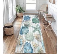 Tapis de Couloir 80 x 300 cm Coquillage Étoile de Mer Tapis Couloir Plage Côtière Passage Lavable en Machine Antidérapant Long Carpet Entrée Cuisine Chambre Salon Doux Poil Ras Rug nJ&G40