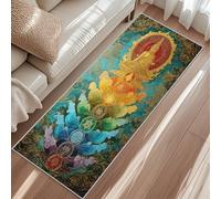 Tapis de Couloir 80x150 cm Statue du Bouddha Doré, Tapis de Passage Méditation Chakras Coloré Antidérapant Lavable en Machine, Carpet Long pour Cuisine, Chambre, Entrée, Salon, Buanderie, Intérieure