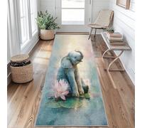 Tapis de Couloir 80x150 Éléphant Mignon Tapis Couloir Fleur Lotus Rose Passage Lavable en Machine Antidérapant Long Carpet Entrée Cuisine Chambre Salon Doux Poil Ras Rug Gxx39