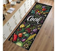 Tapis de Couloir 80x200 cm Légumes Tapis Cuisine Devant Evier Antidérapant Lavable Natural Food Long Carpet Noir Descente de Lit Cuisine Doux Poil Ras Rug
