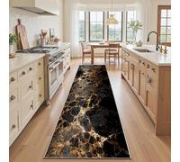 Tapis de Couloir 80x200 Effet Marbre Or Noir Luxe, Aspect Marbre Texture Abstrait Tapis de Passage Cuisine Salon, Antiderapant et Lavable, Descente de Lit Chambre, Paillasson Interieur Entree Long