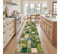 Tapis de Couloir 80x200 Patchwork Fleurs Sauvages, Fleur Plante À Carreaux Printemps Tapis de Passage Cuisine Salon, Antiderapant et Lavable, Descente de Lit Chambre, Paillasson Interieur Entree Long