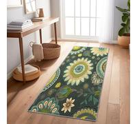 Tapis De Couloir 80X240 Cm - Lavable Et Antidérapant, Tapis Long Et Étroit pour Couloir, Entrée, Cuisine Ou Salon - Bohême Fleurs Géométrie Vert Doux, Facile À Entretenir, Décoration Intérieure
