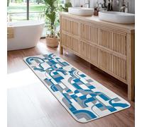 Tapis de couloir à arches - Motif lignes géométriques rectangles - Non bleu - Antidérapant - Doux - Résistant aux taches - Pour cuisine, entrée, chevet, porte, couloir, décoration - 0,6 x 1,8 m
