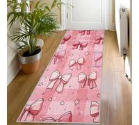 Tapis de Couloir à Carreaux Nœud Papillon Long Doux Antidérapant 80x200 Carpet Cuisine Filles Rose Lavable en Machine Tapis d'entrée Intérieur pour Couloir, Passage Poil Ras Rug O1152