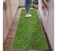 Tapis de couloir à fleurs, herbe naturelle, abeilles, vert printemps, antidérapant, tapis d'intérieur qui ne perd pas ses poils pour cuisine, entrée, buanderie, décoration de chevet, 0,6 x 1,8 m