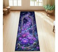 Tapis de couloir à fleurs, motif feuilles d'arche fantaisie, violet, antidérapant, doux, résistant aux taches pour cuisine, entrée, buanderie, couloir, décoration de 6,1 x 1,5 m