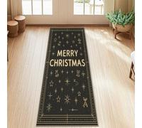 Tapis de couloir à motif d'étoiles, cloches festives, rubans de Noël, noir, à poils ras pour intérieur, tapis rectangulaire qui ne perd pas ses poils pour cuisine, entrée, chevet, porte, couloir