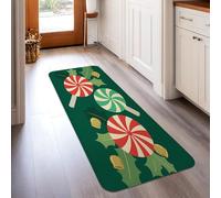 Tapis de couloir à poils courts en éponge douce et rectangulaire résistante aux taches pour cuisine, entrée, buanderie, couloir, décoration de Noël, vert menthe poivrée, 0,6 x 1,5 m