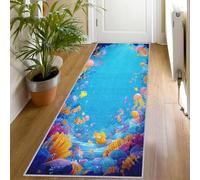 Tapis de Couloir Animaux sous-Marin Tapis de Couloir Enfants Océan Bleu Long 80x150, Antidérapant Lavable en Machine Passage Carpet D'entrée Salon Chambre Descente de Lit Poil Ras Rug Hp767