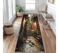 Tapis de Couloir Antidérapant 3D Italien Tapis de Couloir Lavable Jardin Plante Rue Paysage Carpet 60x200 pour Interieure Entrée Passage Chambre Salon Poil Ras Rug aRa57