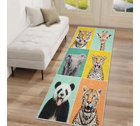 Tapis de Couloir Antidérapant 50x100cm Animaux Sauvages, Tapis Couloir Long Safari Éléphant Lion Girafe, Lavable Doux Poil Ras pour Passage, Chambre, Cuisine, Entrée Interieur WFJ37