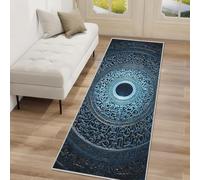 Tapis de Couloir Antidérapant 50x150cm Géométrique Cercle, Tapis Couloir Long Style Mandala, Lavable Doux Poil Ras pour Passage, Chambre, Cuisine, Entrée Interieur, Bleu Foncé J8p171F