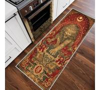 Tapis de Couloir Antidérapant 80x200cm Lion Chinois, Tapis Couloir Long Créature Mythique, Lavable Doux Poil Ras pour Passage, Chambre, Cuisine, Entrée Interieur, Rouge J8p56F