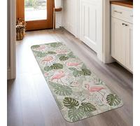 Tapis de couloir antidérapant avec motif oiseau tropical, feuille botanique, fleur, pêche, été, tapis d'intérieur qui ne perd pas ses poils pour cuisine, entrée, buanderie, couloir, 0,6 x 1,5 m