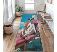 Tapis de Couloir Antidérapant Dalmatien Chien Tapis de Couloir Lavable Océan Plage Carpet 60X240CM pour Interieure Entrée Passage Chambre Salon Salle à Manger Scalier Poil Ras Rug Dn&t168