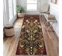 Tapis de Couloir Antidérapant Damassé Tapis de Couloir Lavable Antique Victorien Baroque Carpet 60 x 200 cm pour Interieure Entrée Passage Chambre Salon Salle à Manger Scalier Poil Ras Rug L&e268