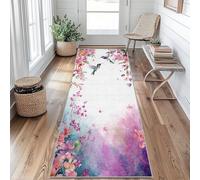 Tapis de Couloir Antidérapant Fleur Colibri Tapis de Couloir Lavable Aquarelle Fleurs Carpet 60X240CM pour Interieure Entrée Passage Chambre Salon Salle à Manger Scalier Poil Ras Rug bE&O23