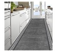 Tapis de couloir antidérapant gris pour couloir et cuisine, entrée intérieure, tapis de salle de bain, disponible en 60 cm à 140 cm de largeur, dos en caoutchouc, élégant et fonctionnel