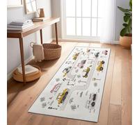 Tapis De Couloir Antidérapant Long Étroit pour Couloir Entrée Cuisine Salon Chambre Escalier, Tapis Couloir Intérieur Sol 60X150 Cm Dessins Animés Engins De Chantier Routes Beige