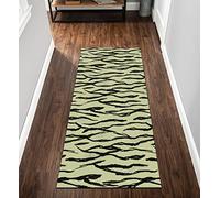 Tapis de couloir antidérapant, motif léopard, vert, 60 x 11 cm, tapis long lavable et antidérapant pour couloir, salon, paillasson avec envers en caoutchouc, 40 à 120 cm de largeur