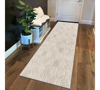 Tapis de Couloir antidérapant Patchwork 60 x 380 cm - Tapis de Cuisine Durable et Lavable pour Couloir, Chambre à Coucher et Salon - Design Marron et crème, Parfait pour Les Zones à Fort trafic