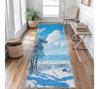 Tapis de Couloir Antidérapant Paysage Enneigé Tapis de Couloir Lavable Noël Carpet 60 x 200 cm pour Interieure Entrée Passage Chambre Salon Salle à Manger Scalier Poil Ras Rug Io380