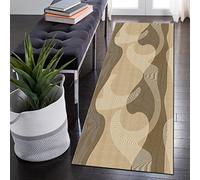 Tapis de couloir antidérapant pour couloir, 70 x 190 cm, lavable, marron, beige, abstrait pour salon, paillasson avec envers en caoutchouc, 40 à 120 cm de large