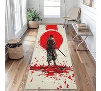 Tapis de Couloir Antidérapant Samurai Japonais Tapis de Couloir Lavable Feuilles d'Érable Soleil Carpet 60 x 200 cm pour Interieure Entrée Passage Chambre Salon Salle à Manger Scalier Poil Ras Rug