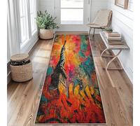 Tapis de Couloir Antidérapant Statue Liberté Tapis de Couloir Lavable Hippie Graffiti Coloré Carpet 60x200 pour Interieure Entrée Passage Chambre Salon Poil Ras Rug CFc217