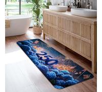 Tapis de couloir avec feux d'artifice, drapeaux d'hortensia festif, jour de l'indépendance, bleu, à poils ras en éponge, esthétique, rectangulaire, pour cuisine, porte, entrée, table de chevet, 0,6 x