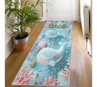 Tapis de Couloir Baleine Kawaii Tapis de Couloir Enfants Animal sous-Marin Long 80x150, Antidérapant Lavable en Machine Passage Carpet D'entrée Salon Chambre Descente de Lit Poil Ras Rug Hp897
