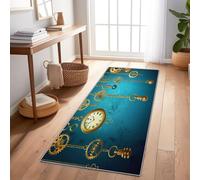Tapis De Couloir Bleu Style Industriel Engrenages Montre De Poche 60X240 Cm, Tapis Long Antidérapant pour Entrée Couloir Cuisine Salon, Tapis Rectangulaire Lavable pour Sol Intérieur Maison