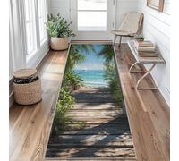 Tapis De Couloir Bord de Mer, Tapis De Passage Bois Planche, 60x180cm Carpet Lavable Et Antidérapant Poils Ras pour Aux Buanderies Et Aux Chambre Rugs