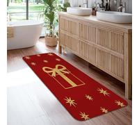 Tapis de couloir cadeau de Noël, nœud festif, étoiles, Noël, rouge, antidérapant, ne perd pas ses poils pour cuisine, entrée, salle de bain, décoration de porte, 0,6 x 1,8 m