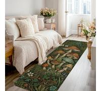 Tapis de couloir champignons, fleurs botaniques naturelles, fougères, vert automne, antidérapant, tapis d'intérieur qui ne perd pas ses poils pour cuisine, porte, entrée, table de chevet, 0,6 x 2,4 m