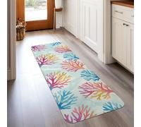 Tapis de couloir corail, bleu tropical, pêche, été, turquoise, antidérapant, tapis de sol rectangulaire avec bordure pour cuisine, salle de bain, entrée, décoration de chevet, 0,6 x 1,5 m